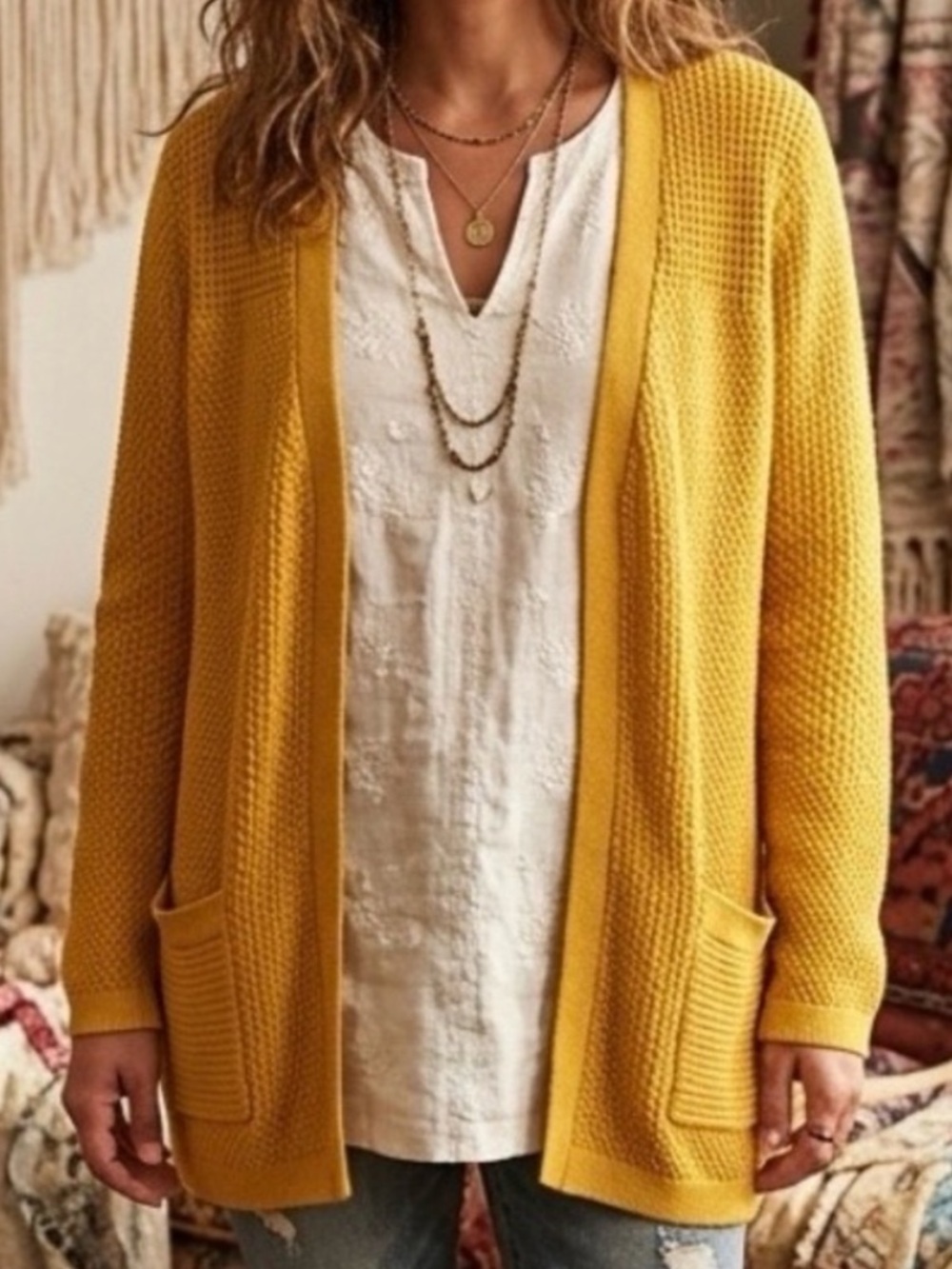 Rachel Zoe 100% Cotton Golden Yellow Open-Front Cardigan Size XLarge